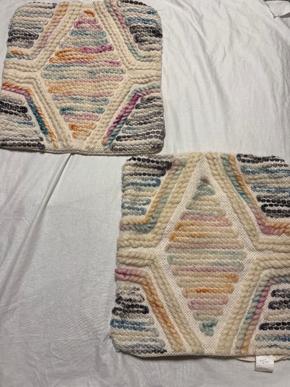 Bella Luxx Set of 2 Boho Textured Wool Blend Throw Pillows 20x20 Geometric Chunk